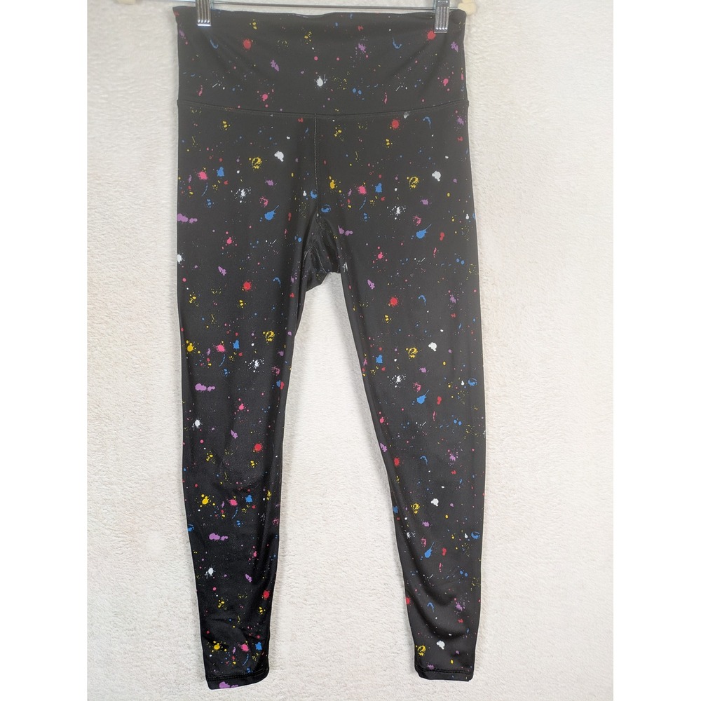 Champion Leggings Women's M Black Paint Splatter High Rise Athletic Activewear